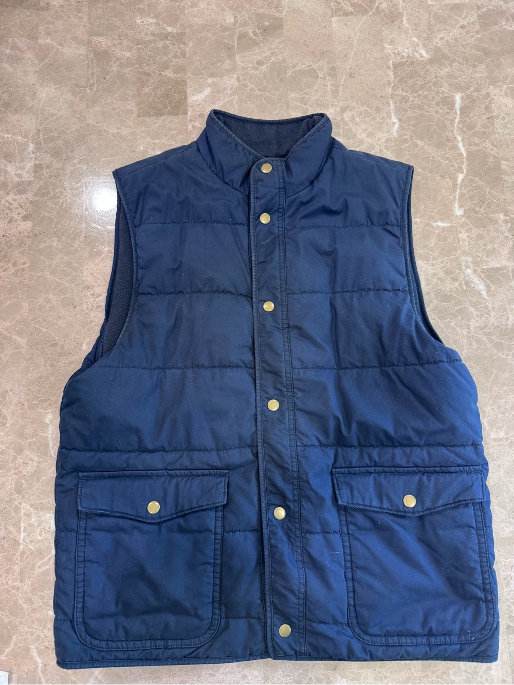 Old Navy Men's Navy Blue Quilted Puffer Vest - Medium - Full Zip & Snap Closure